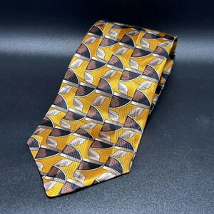 Robert Talbott Tie Men's 57" Length 4" Wide Yellow Print 100% Silk New $90